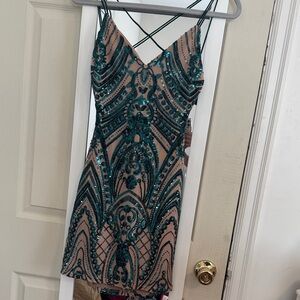 Windsor Teal and Nude Sequin Mini Dress